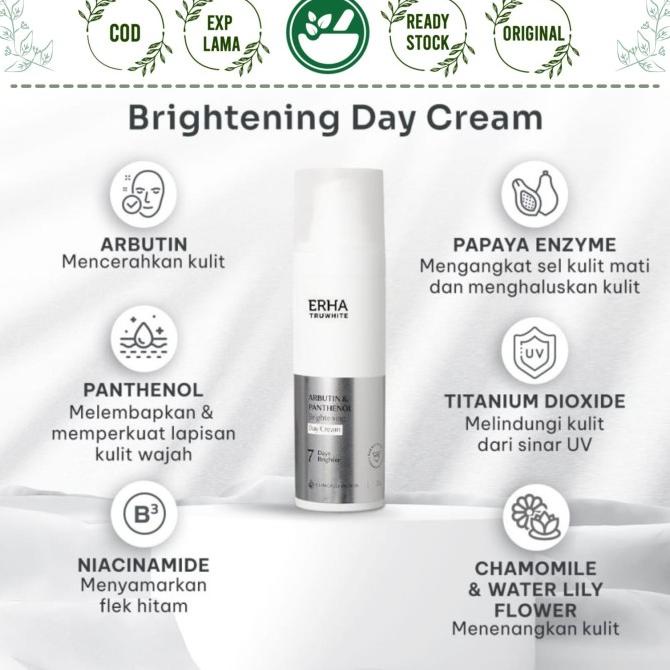 ERHA TRUWHITE BRIGHTENING DAY CREAM KRIM SIANG Arbutin Panthenol FLEK