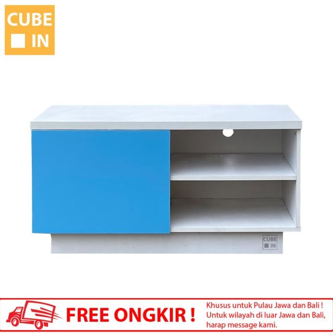 CUBE IN TV Rack Minimalis, Meja TV Warna Putih Biru