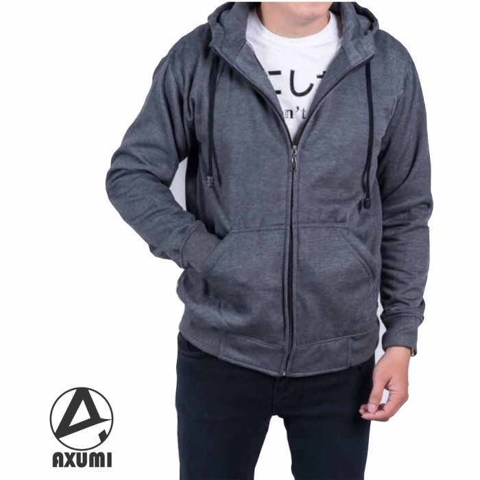 Promo JAKET SWEATER POLOS PRIA HOODIE ZIPPER POLOS - Abu-abu, M