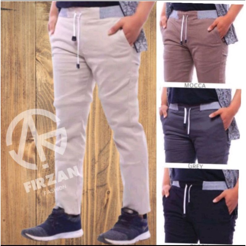 Celana Chinos Pria Panjang Rip Kolor Pinggang Karet Casual Size Jumbo 27-38