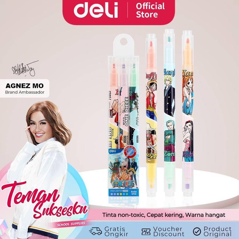 

6.6 BRANDS FESTIVAL Deli One Piece School Highlighter / Penanda Warna Double Dual Tip 6 Warna One Piece Warna Cerah CU352
