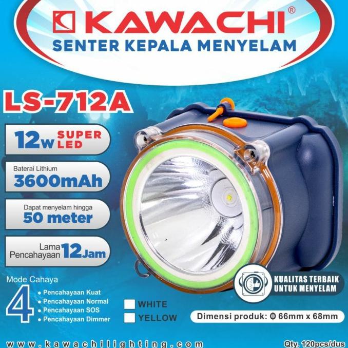 Kawachi Senter Kepala Selam LED Super Terang Lithium LS 712A 12Watt