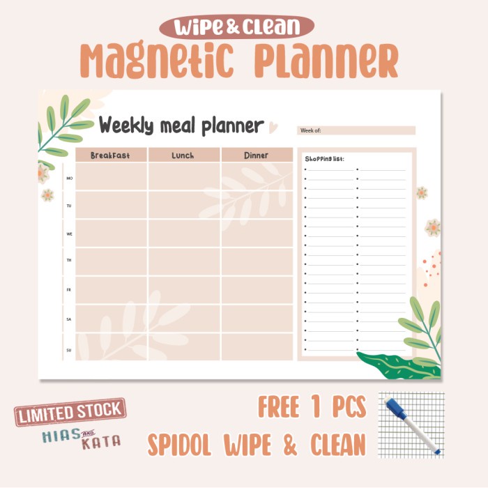 

Discount magnetic meal planner magnet kulkas ( gratis 1pcs spidol wipe& clean) /BUKU TULIS