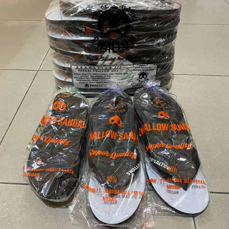 (6psg)sandal swallow hitam putih original swallow