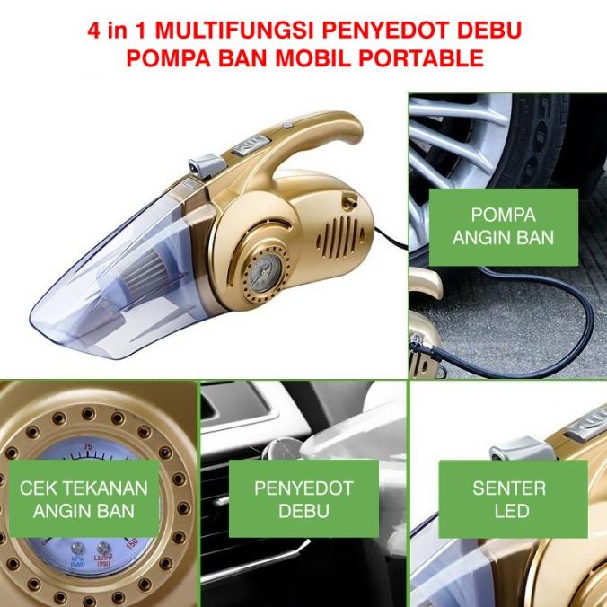 4in1 Car Vacuum Cleaner Penyedot Debu Pompa Angin Tekanan Ban Mobil