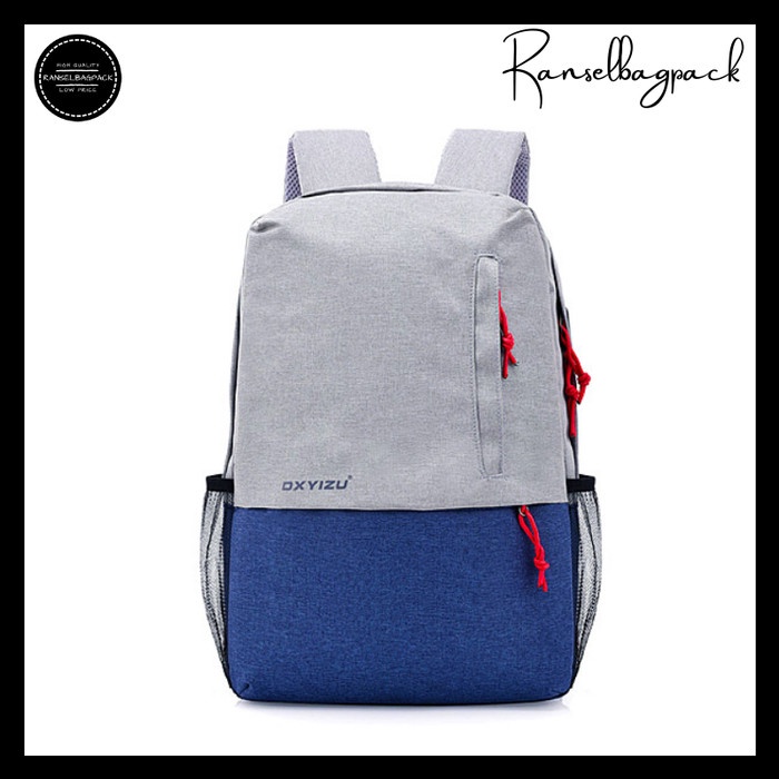 Tas ransel Tas Ransel Laptop Backpack Punggung Kekinian Modern Simple Pria Wanita - Navy Abu(N7G4) r
