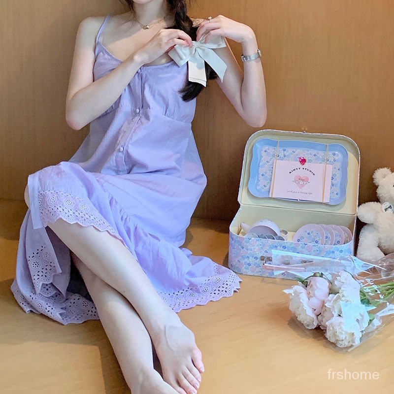 ins piyama manis wanita gaya pedesaan bisa dipakai di luar selempang piyama wanita gaun pakaian ruma