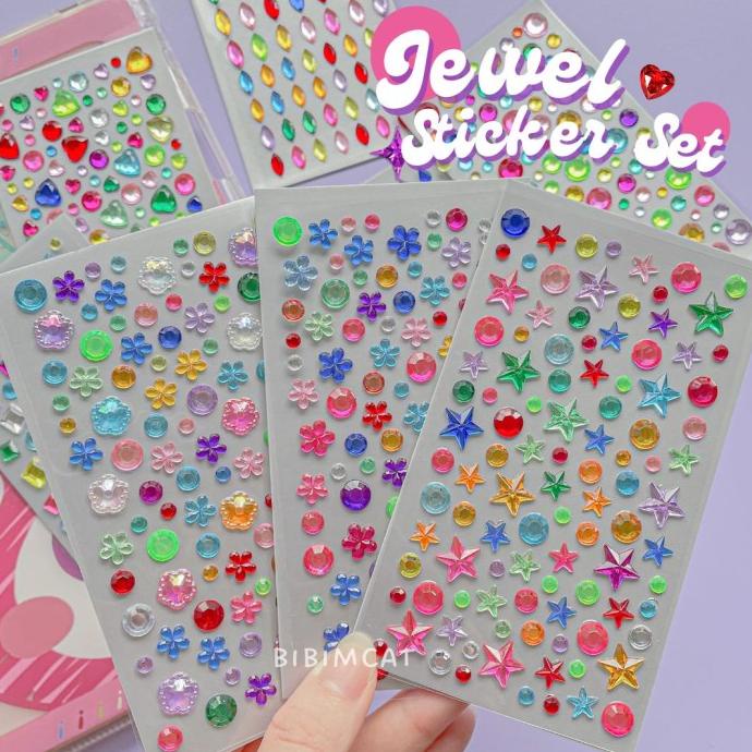 

(1 SET) Sticker Deco Timbul 3D Jewel isi 8 lembar / Crystal Stiker HP
