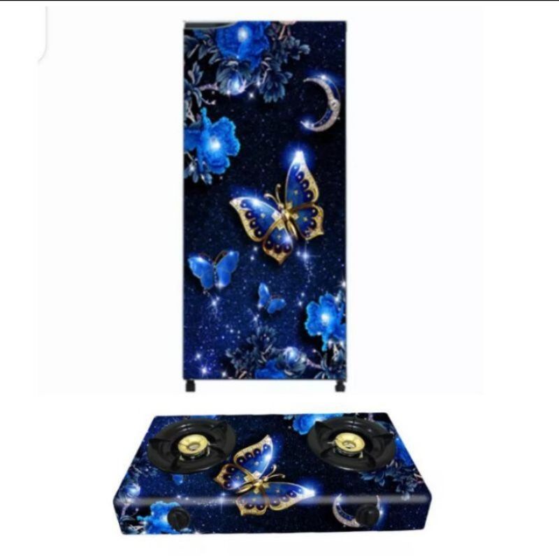 WALLPAPER STIKER KULKAS 1 PINTU DAN KOMPOR 2 TUNGKU