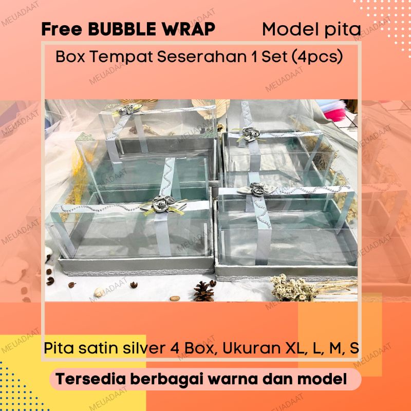 Box seserahan pernikahan / Kotak hantaran / Kotak mika seserahan / Kotak seserahan 1 Set Silver Pita