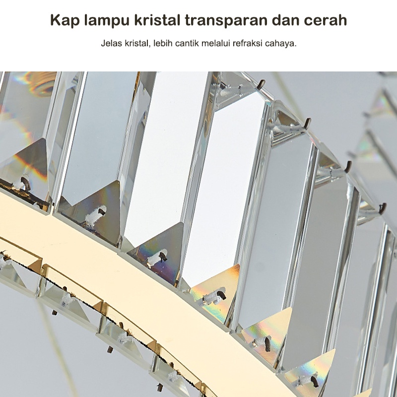 ⭐Garansi Remote⭐Lampu Gantung 5 Ring Kemewahan Penuh Nyata Kualitas Tinggi Kristal Chandelier Ruang Tamu Vila Hotel Tangga Modern Lampu Langit -langit