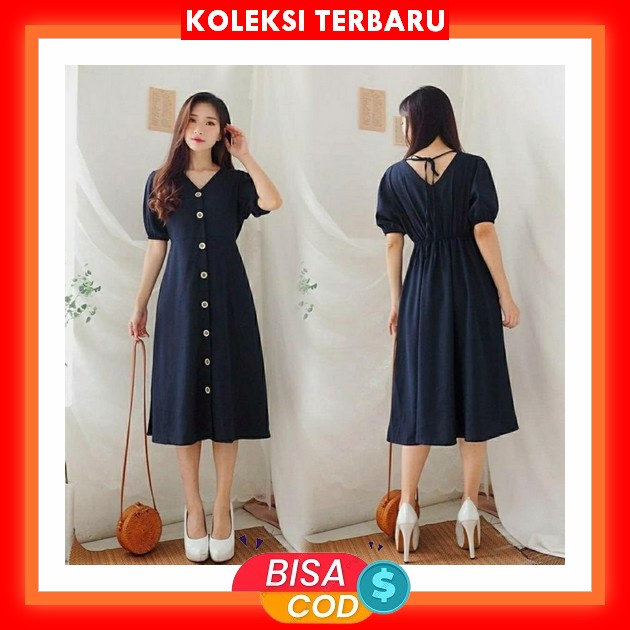 Dress Korean Style Remaja Kondangan Midi Dres Casual Elegan Dewasa Pesta Kekinian Fashion Korea Leba