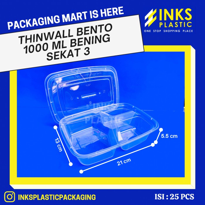 THINWALL BENTO SEKAT 3 1000 ML (25 PCS)