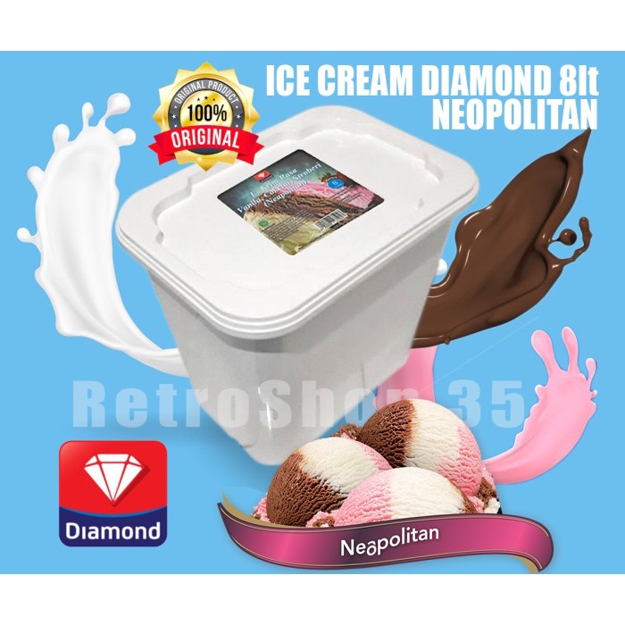 Terlaris Ice Cream Diamond 8 Liter Neopolitan/ Es Krim Diamond Mix 3 Rasa