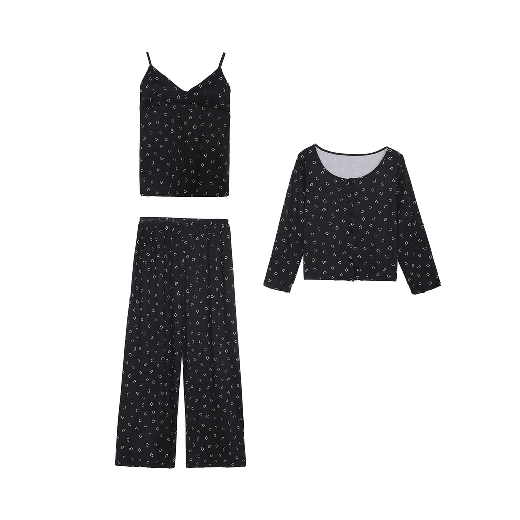 ❣stelan baju tidur wanita Xinbangbang Homedress Smiling Homewear Three-piece Set Summer Comfortable Skin-Friendly Suspender Pajamas Women #COD baju tidur wanita bahan kaos