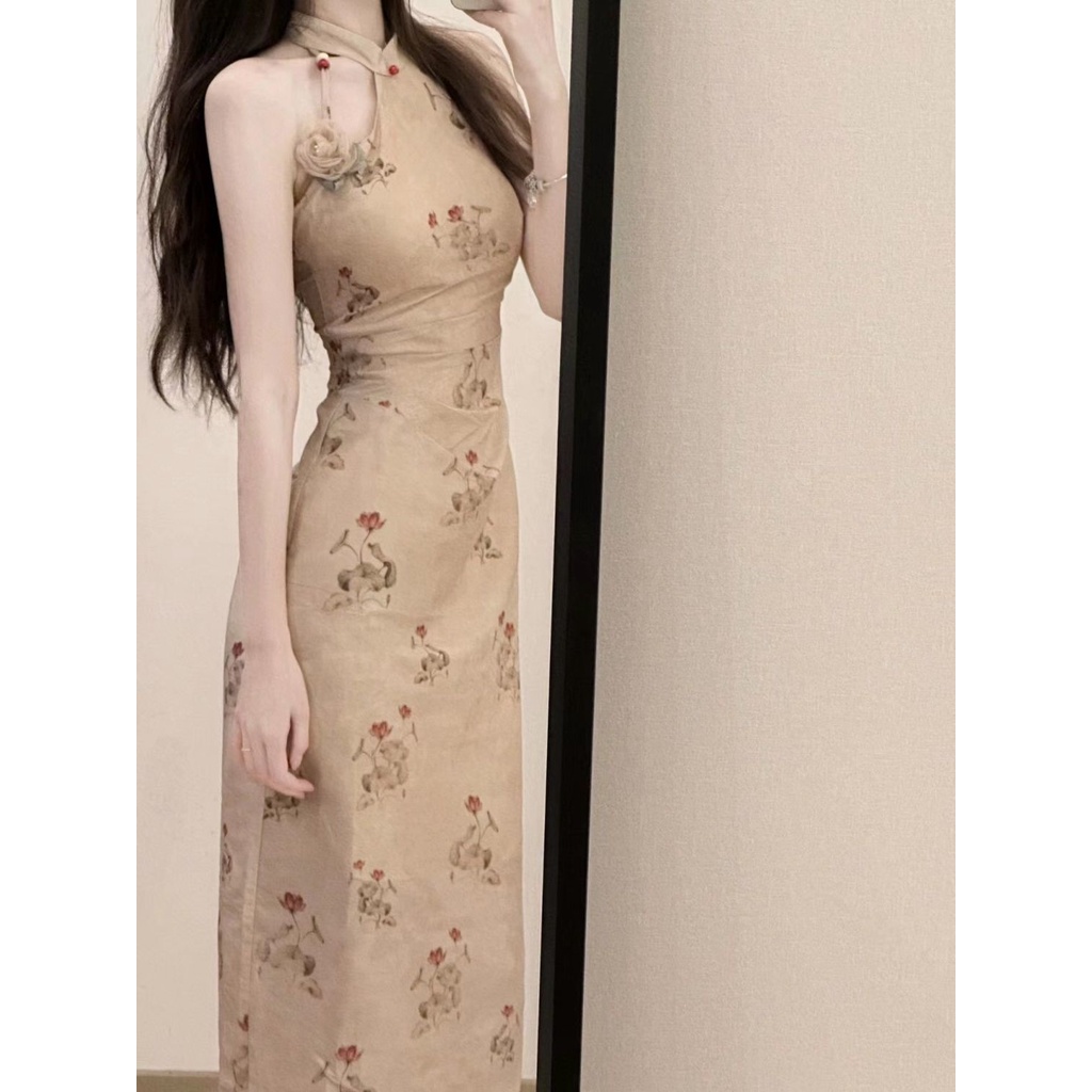 dress floral korea EIAYiyao【Lentera Wisata Meriah】Gaun Cheongsam Retro Tiongkok untuk Wanita, Gaun P