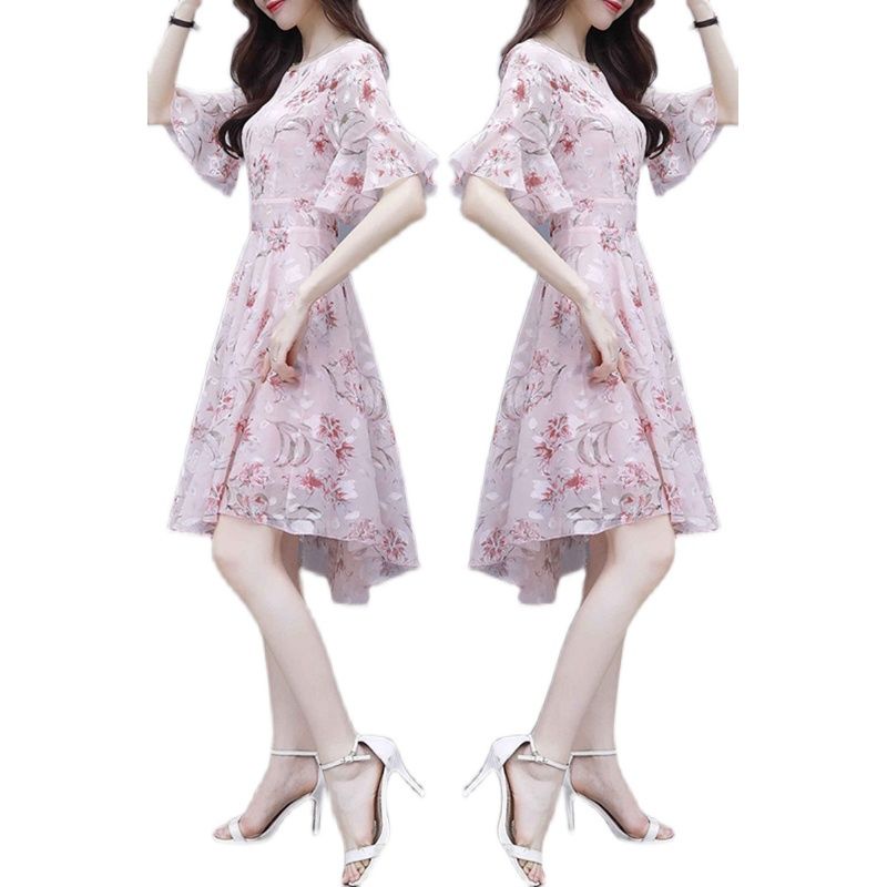 Dress Wanita Musim Panas2022Gaun Floral Sifon Ketat Pinggang Super Peri Kecil midi dress korea dress