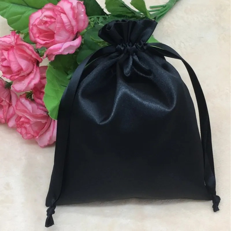 pouch serut drawstring pouch kantong serut satin hitam dengan kuncup dan tali satin