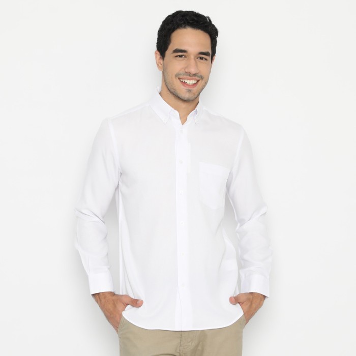 kemeja pria Platini Kemeja Pria Polos Lengan Panjang Polinosic Twill Putih 66243 - L(U8U7) kemeja pr
