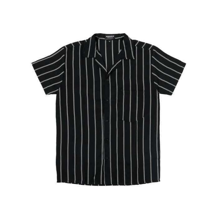 Kemeja Pria Kemeja Pria Ribsgold Lengan Pendek Salur Garis - Hitam Putih, L(G1N4) Kemeja Pria Putih 