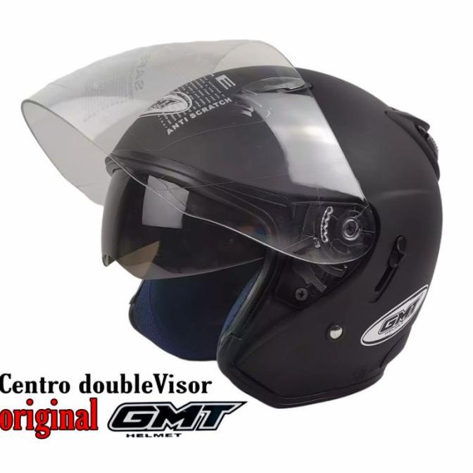 HELM HALF FACE DOUBLE VISOR||GMT BLACK DOFF ORIGINAL||HELM MOTOR SNI