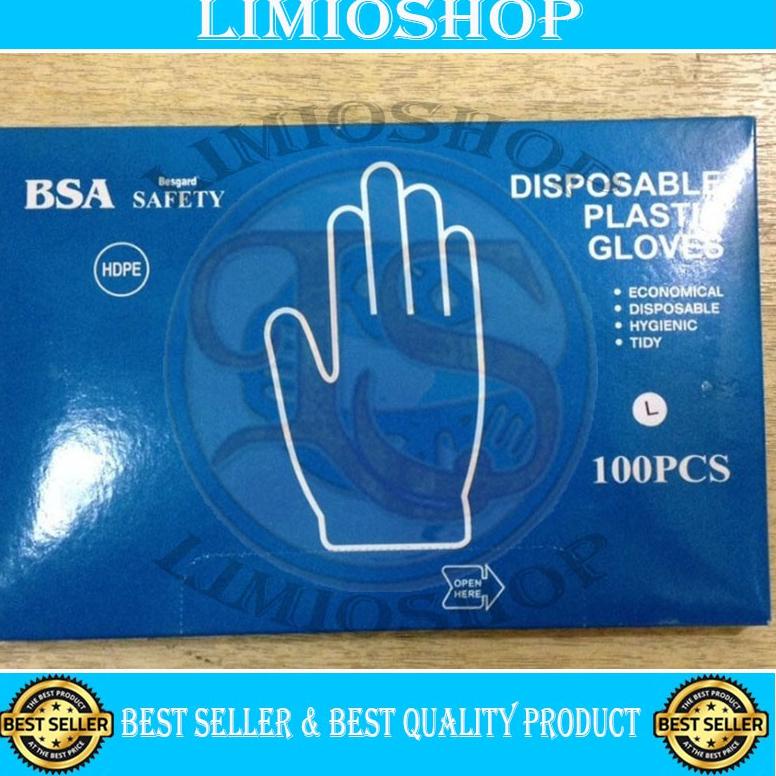 [KODE 7KQAB] SARUNG TANGAN PLASTIK TRANSPARAN DISPOSABLE BESGARD BSA (1BOX=100PCS)