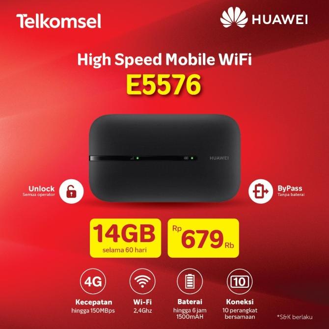 Huawei E5576 Mifi Router Modem Wifi 4G Free Telkomsel 14Gb Carissa.Shopstore