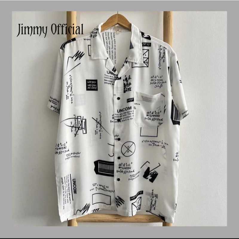 Kemeja Pria Hawai/ Kemeja Pantai Abstrak Vintage Casual Lengan Pendek Retro Bahan Rayon Viscose import adem-R-koran putih