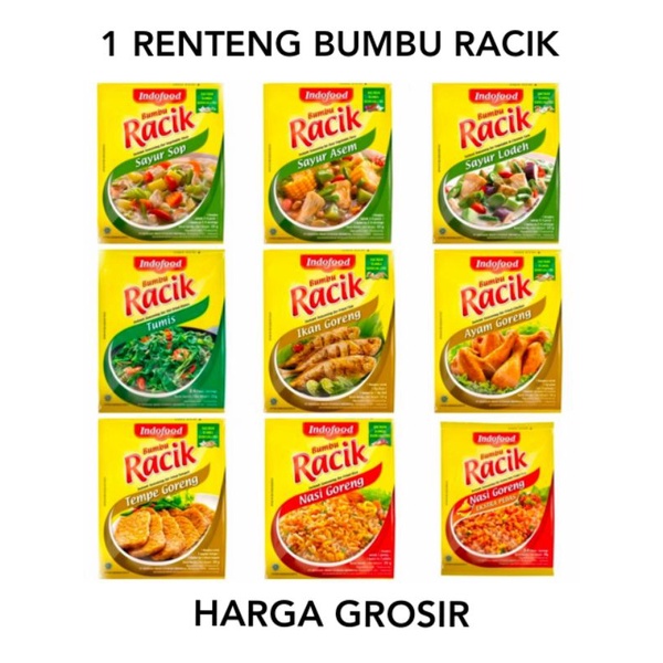 

1 Renteng Bumbu Racik Indofood Harga Grosir | Satu Renteng Bumbu Racik | 1 Renceng Bumbu Racik Ayam Goreng Ikan Goreng Tempe Goreng Nasi Goreng Tumis Sayur Sop Sayur Lodeh Sayur Asem