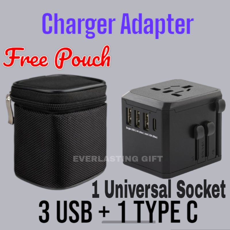 Travel Adapter Charger Adapter FREE POUCH Termurah