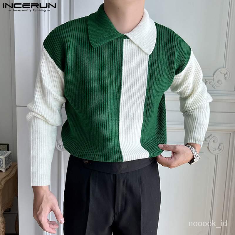 INCERUN-Men's Knitted Shirt, Casual Long-sleeved Clothing, Korean Style Loose, Fashion, Leisure, S-5