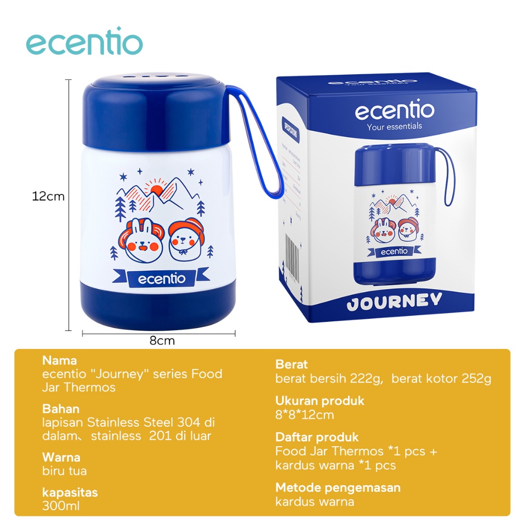 ecentio Termos Makanan Food Jar TAHAN 24hrs termos sup cooking portable 300ml 304 stainless seri&quot;Journey&quot;/termos kecil anti tumpah