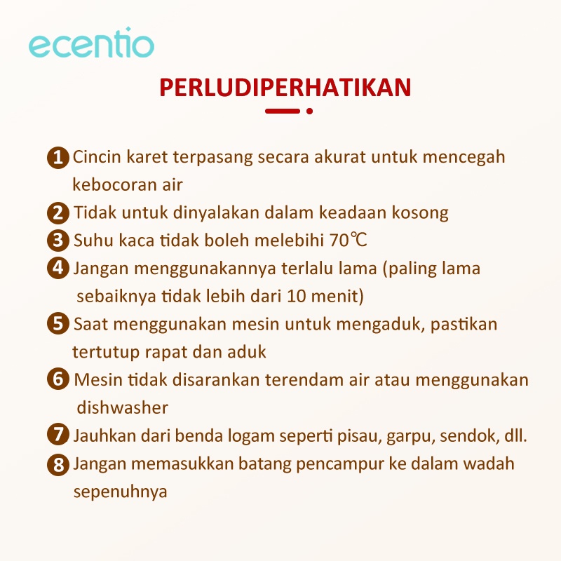 ecentio Blender Kaca 6 Pisau 2 in 1 1500ml Dan 300ml Penggiling Daging/lektrik cangkir ganda serbaguna/Blender Juicer Jus Blander/chooper daging/Juice Mixer Blender Mesin Pengolah Makanan Kaca/meat grinder