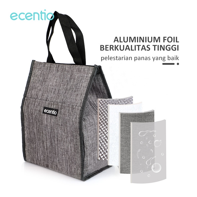 ecentio tas bekal makanan tas tempat makan Lunch Bag aluminium foil abu-abu/tas tempat makan/tas kotak makan anak abu-abu/tas kecil/tas karakter/Tas piknik/tas kotak makan siang