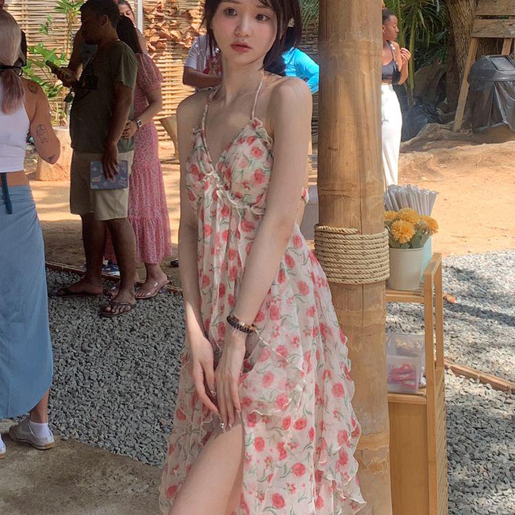 【Rambut Berbintik】2023Rok Bunga Musim Panas Manis dan Gaya MurnivGaun Suspender Kerah