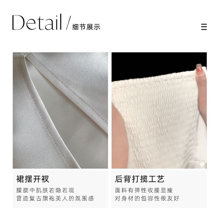 2023Gaun Satin Suspender Wanita, Gaun Ramping Setengah Panjang Prancis Musim Panas Warna Putih untuk