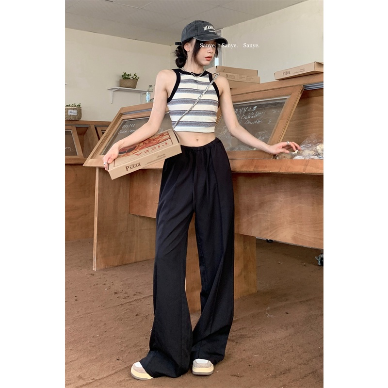 ✱celana wanita import apricot drawstring drape casual pants women s summer tencel pinggang elastis longgar sempit lebar kaki celana mengepel celana celana wanita celana highwaist