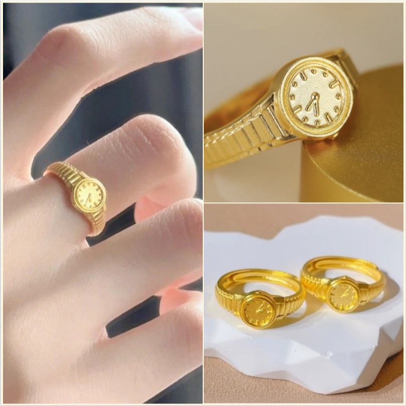 【Bayar di tempat】Jam Tangan Punk Emas Retro Bentuk Desain Pembukaan Cincin Gadis Accerssories Hadiah