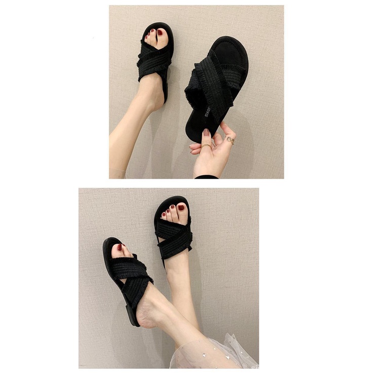 [✅BISA COD] #Sisjuly# Sepatu datar wanita / sandal wanita / sandal wanita baru sandal rumbai silang