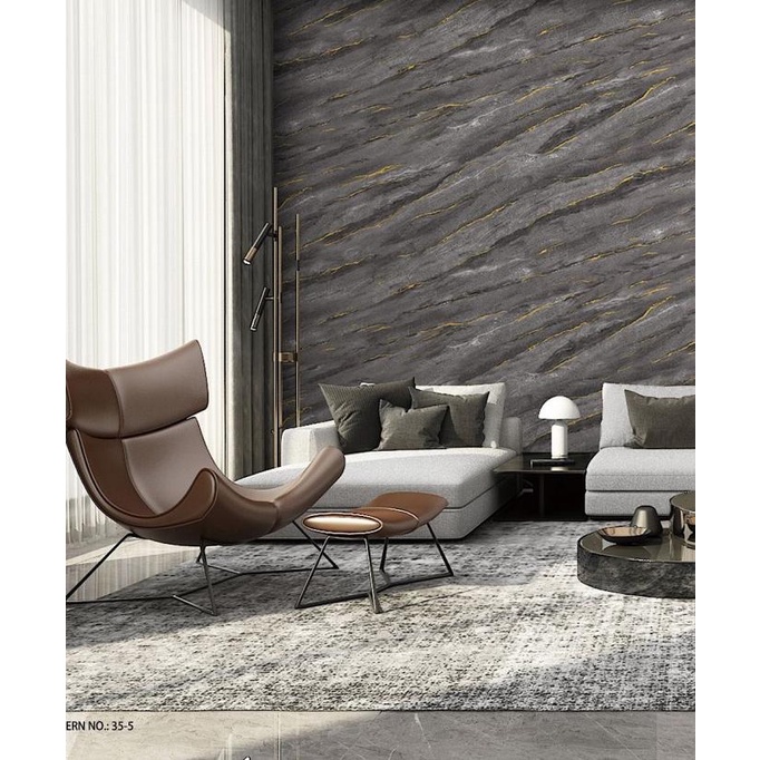 Wallpaper Dinding Korea Marmer Granit Simple Abstrak Abu Gelap - Muda