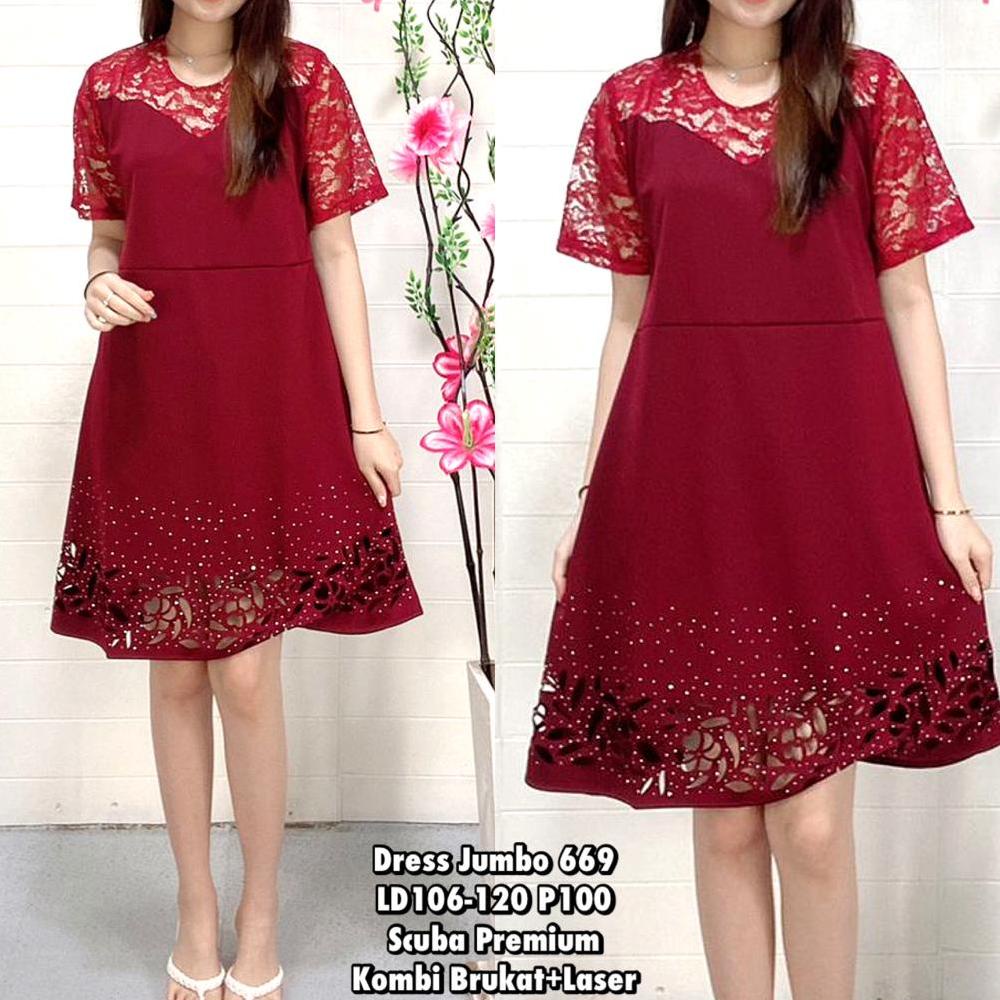 Terupdate Minggu Ini  Bonus Mini Gold COD Dress jumbo 669 - dress import - dress scuba premium