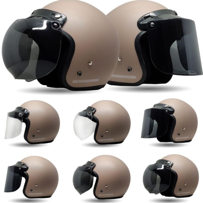 Recomend Helm Bogo Wanita Warna Coklat Susu Retro SNI