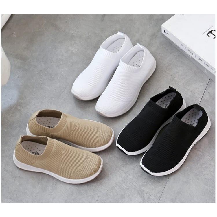 TOPGROSIR "FREE BOX" LV0119 Sepatu Sneakers Wanita Import Tanpa Tali SEPATU RAJUT WANITA IMPORT KEKI