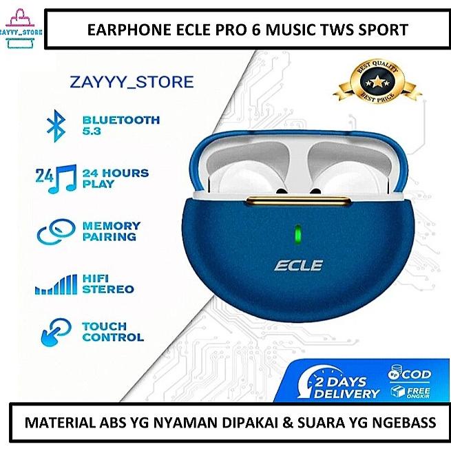 Terbaru Headset Bluetooth Earphone Ecle Pro 6 Music Tws Sport Freebuds