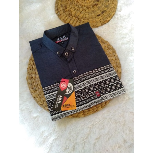 Kemeja Cowok Pria Laki laki Lengan Pendek Motif Navy Biru Hitam Bahan Katun