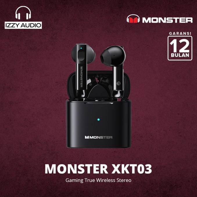 Terbaru Monster Xkt03 Wireless Bluetooth Earphone Tws Headset Earbuds - Hitam