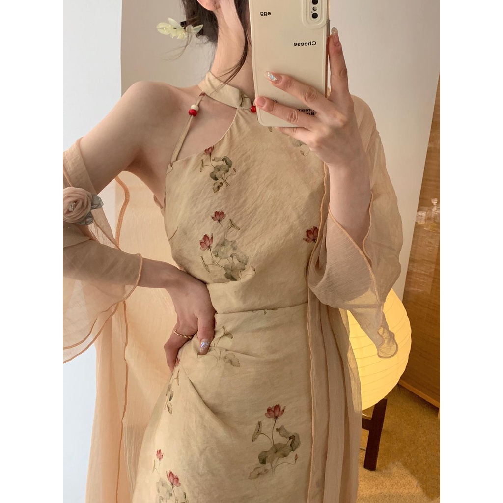 dress floral korea EIAYiyao【Lentera Wisata Meriah】Gaun Cheongsam Retro China Wanita, Gaun Pelangsing