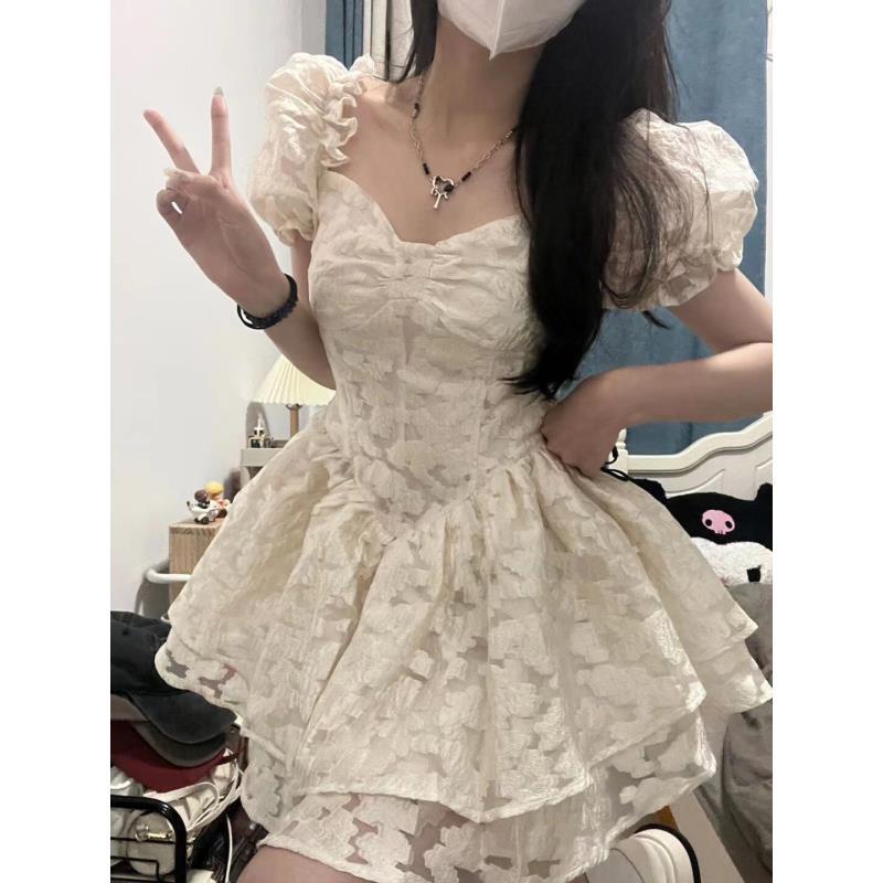 dress floral korea Gaun Princess Lengan Engah Pengendali Pinggang Retro Gaya Perancis Musim Panas Ga