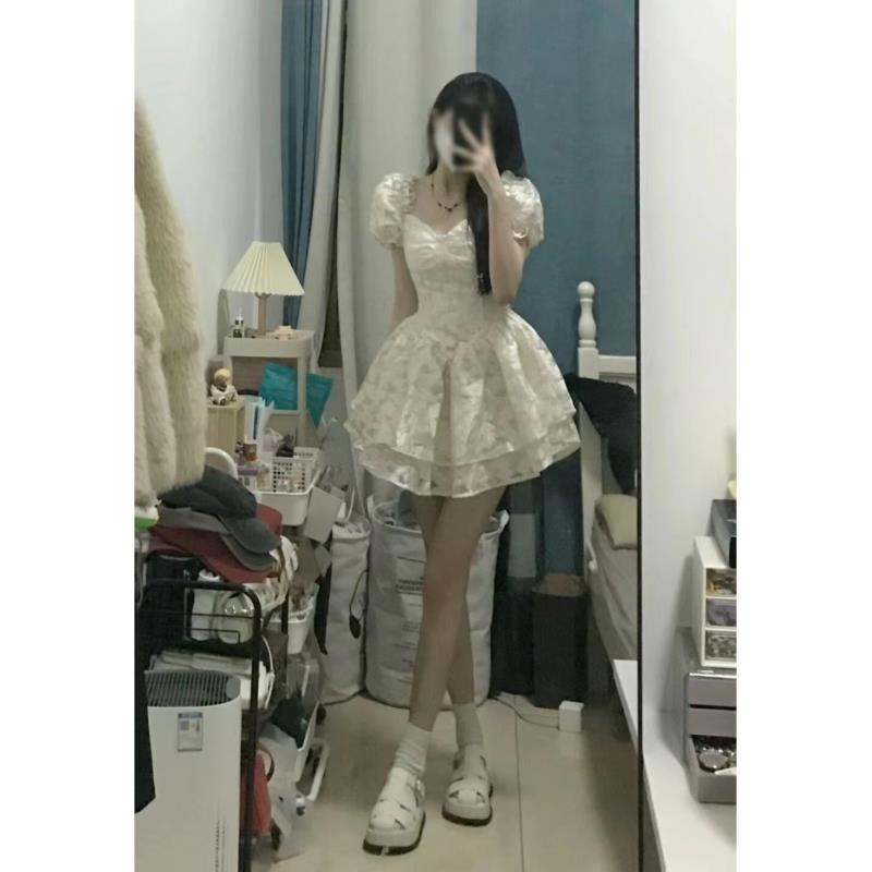 dress floral korea Gaun Princess Lengan Engah Pengendali Pinggang Retro Gaya Perancis Musim Panas Ga