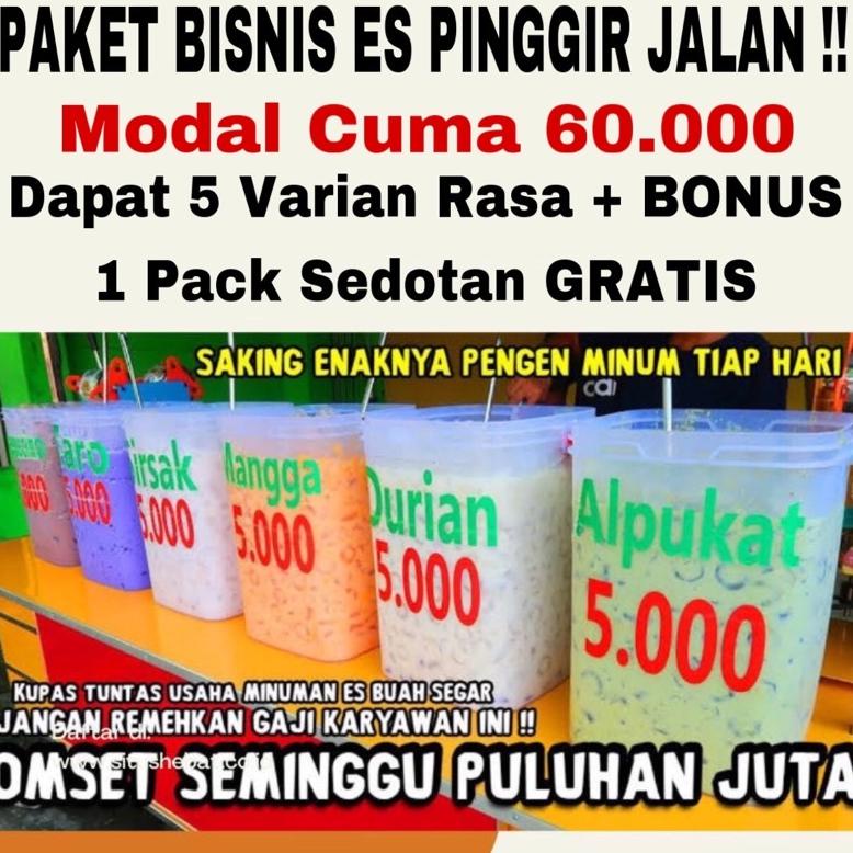 

Best! Paket Usaha Es Pinggir Jalan Powder Drink Cappucino alpukat Kocok Es mangga Bubuk Minuman dapat 5 varian Rasa Ter